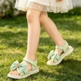 thumbnail image 3 of SGMVNU Girls' Sandals with Big Bowknot, Open Toe Soft Sole Flat Elegant Flower Girl Dress Shoes Beach Summer Casual Sandal, Size 6-7 Years, Green, 3 of 6