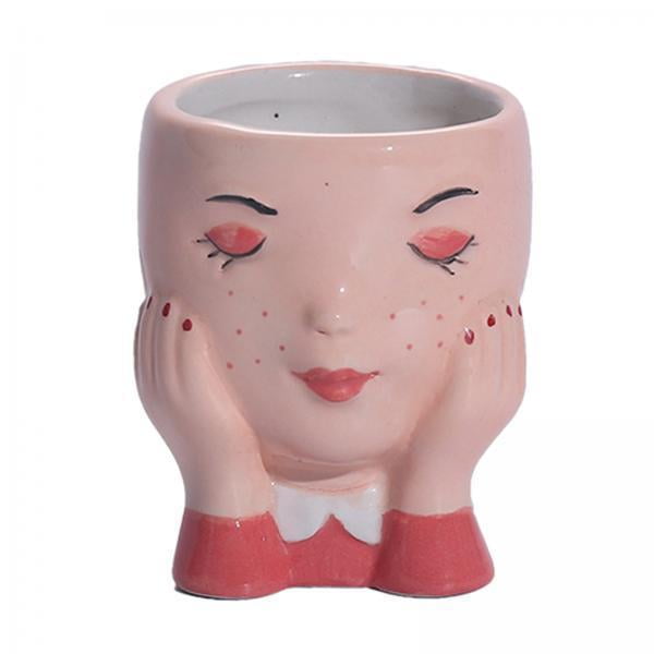 2x Maceta Con Forma De Cara Para Flores, Maceta Con Forma De Cabeza, Figuras En Miniatura De Plantas , Color Rosa