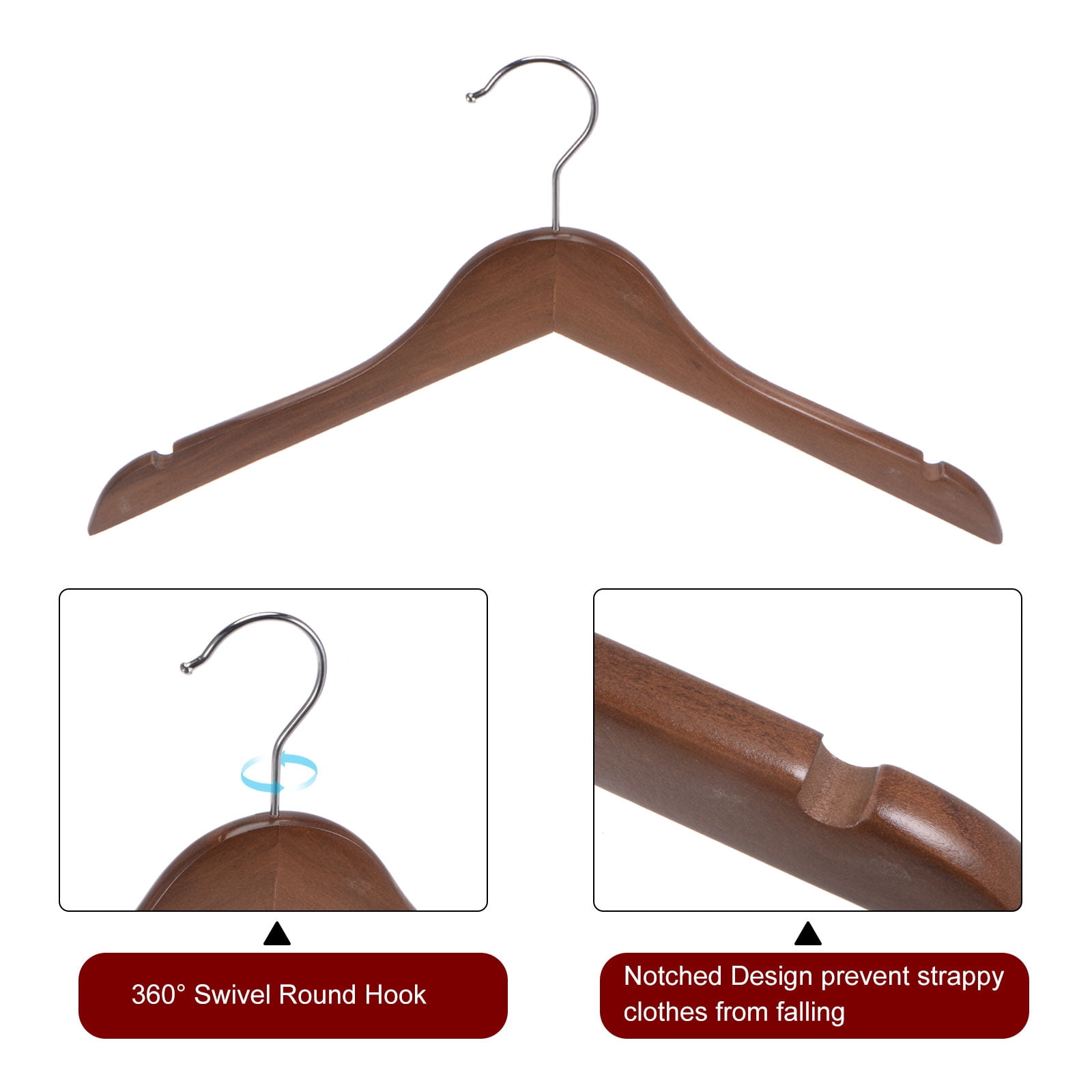 Unique Bargains Wooden Pants Hangers U-Notches Retro Coat Hanger Brown 17.32"x9.45"