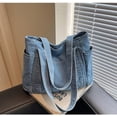 thumbnail image 2 of SPEKSEE Large Capacity Washed Denim Tote Bag, Casual Daily Shoulder Handbag with Zip‑Top Closure Roomy Denim Purse for Work Commute Shopping Travel, 2 of 7