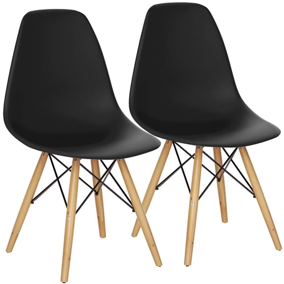 Dining Chairs Set of 2 Black, Pre Assembled Dining Room Chairs,Mid Century Modern Kitchen Chairs with Wood Legs, Armless Plastic Dining Side Chair for Kitchen, Living Room