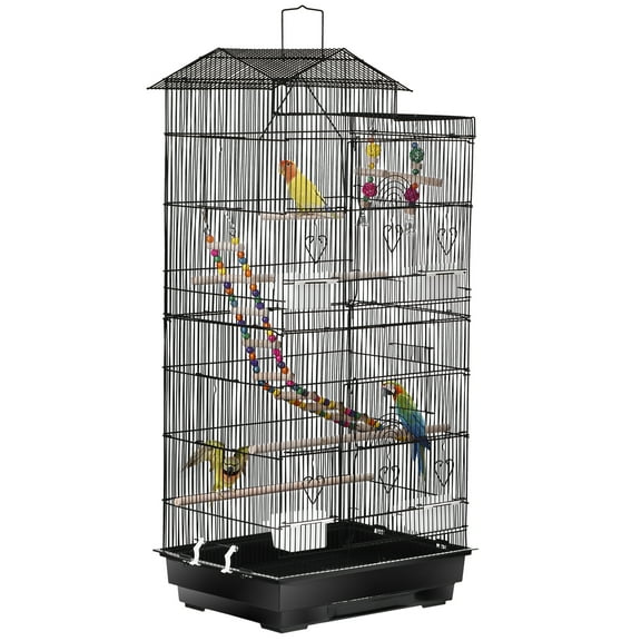 Wubio 39-inch Roof Top Large Flight Parrot Bird Cage Wrought Iron Pet Bird Cage w/Toys