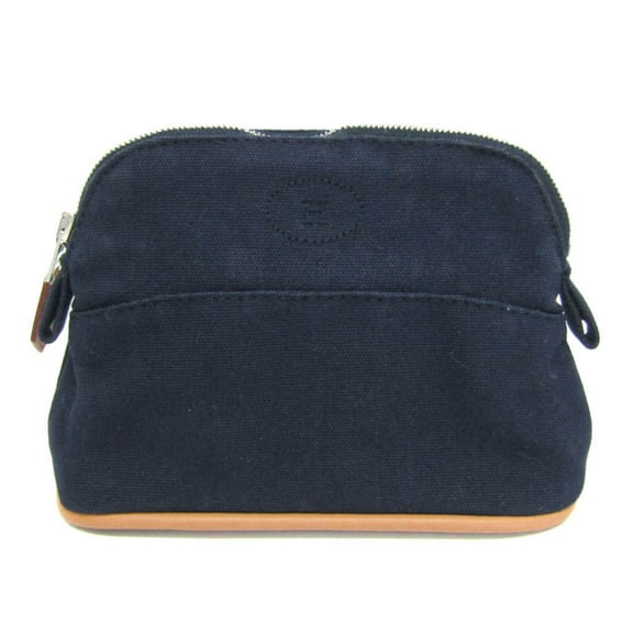 Pre-Owned Hermes Bolide Mini Mini Women's Cotton,Leather Pouch Navy (Good)