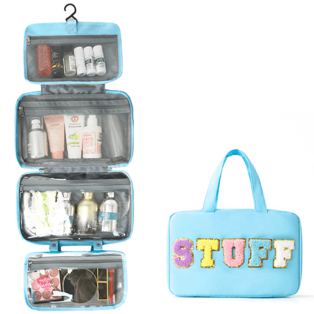 Toiletry Bag for Women Hanging Hook,AILKIN Compact and Foldable Portable Cosmetic Bags Toiletry Kit Set Makeup Bag Travel Accessories with 4 Compartment Toiletry Bag for Traveling,Blue