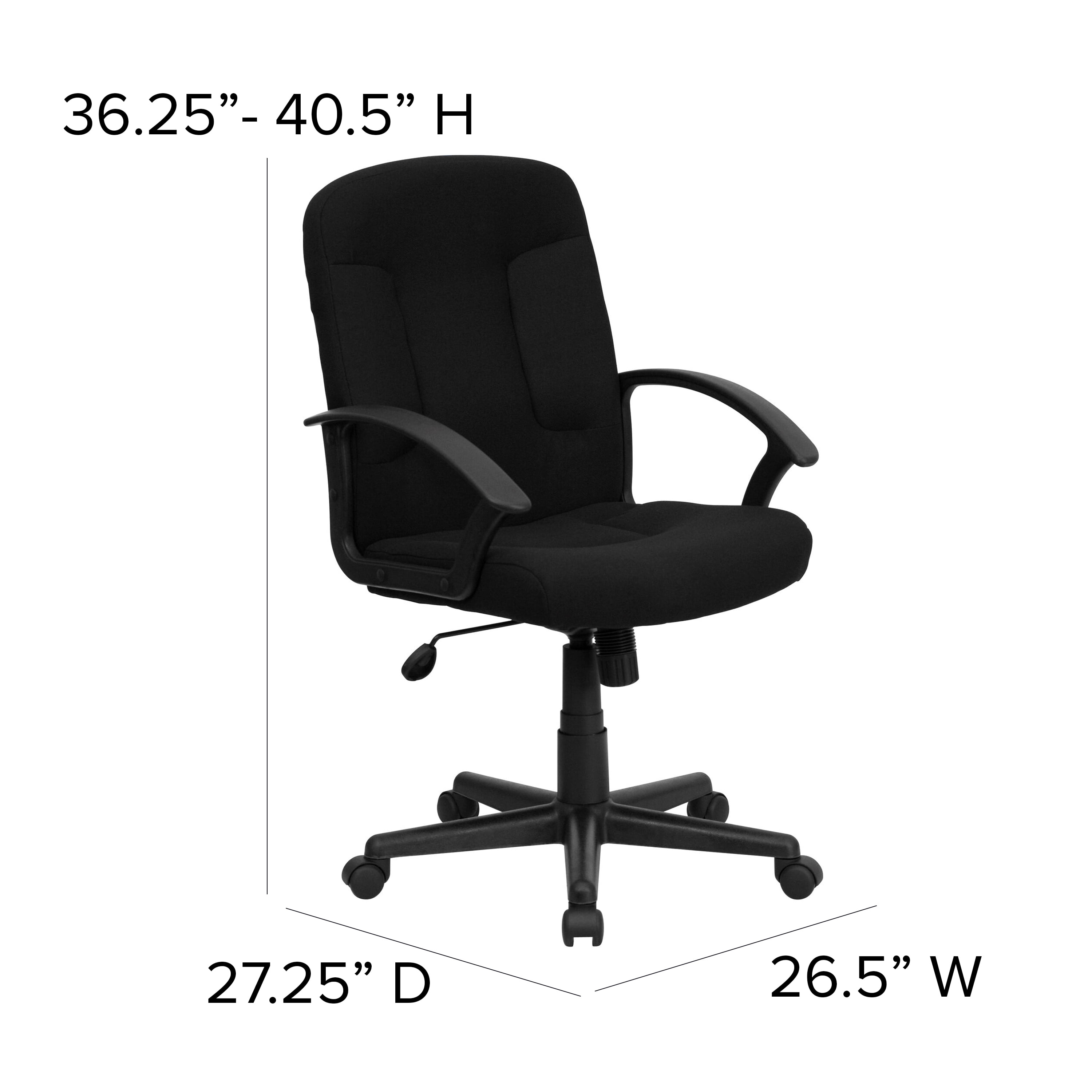 Emma + Oliver Mid-Back Black Fabric Executive Swivel Office Chair with Nylon Arms