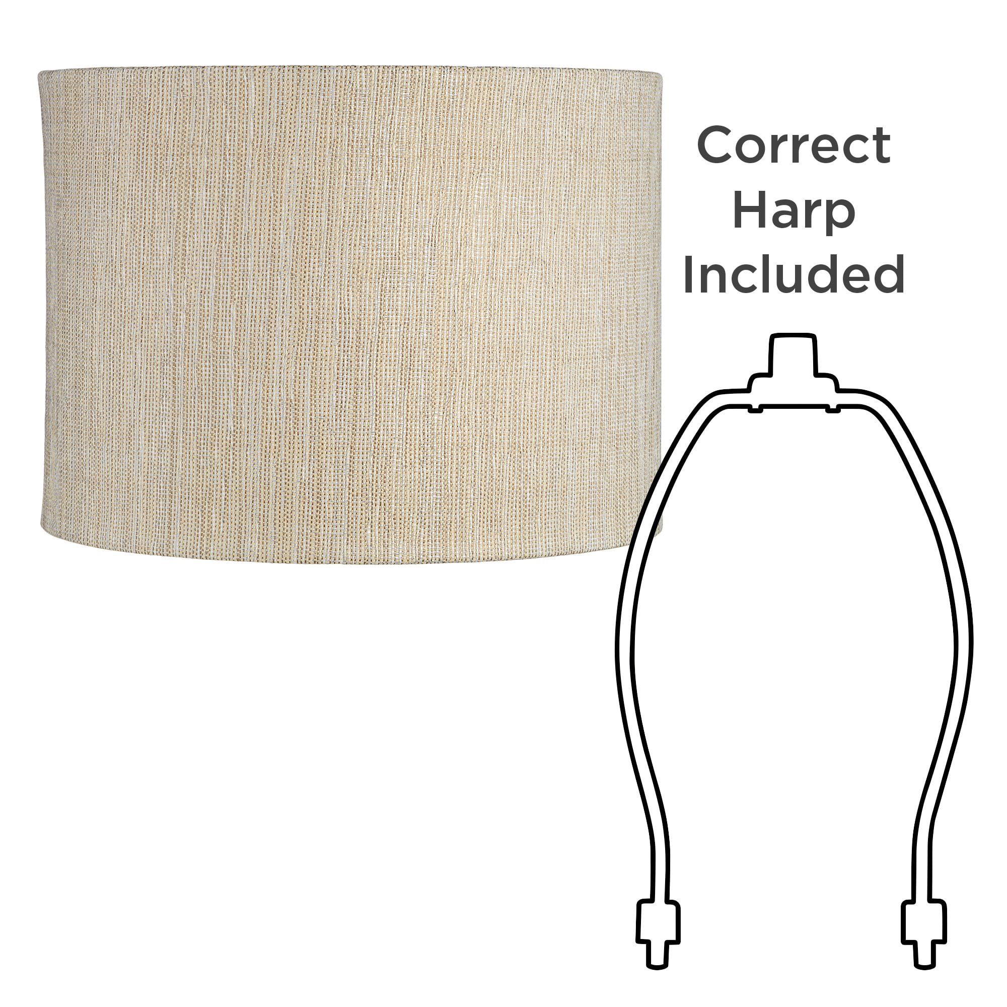 Springcrest Set of 2 Drum Lamp Shades Gold Silver Weave Medium 15" Top x 15" Bottom x 11" High Spider with Harp and Finial Fitting