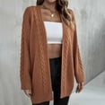 thumbnail image 5 of Mid-Long Cardigans for Women Soft Comfy Solid Color Open Front Sweater Outwear Casual Loose V Neck Cable Knit Jacket (Coffee L), 5 of 6