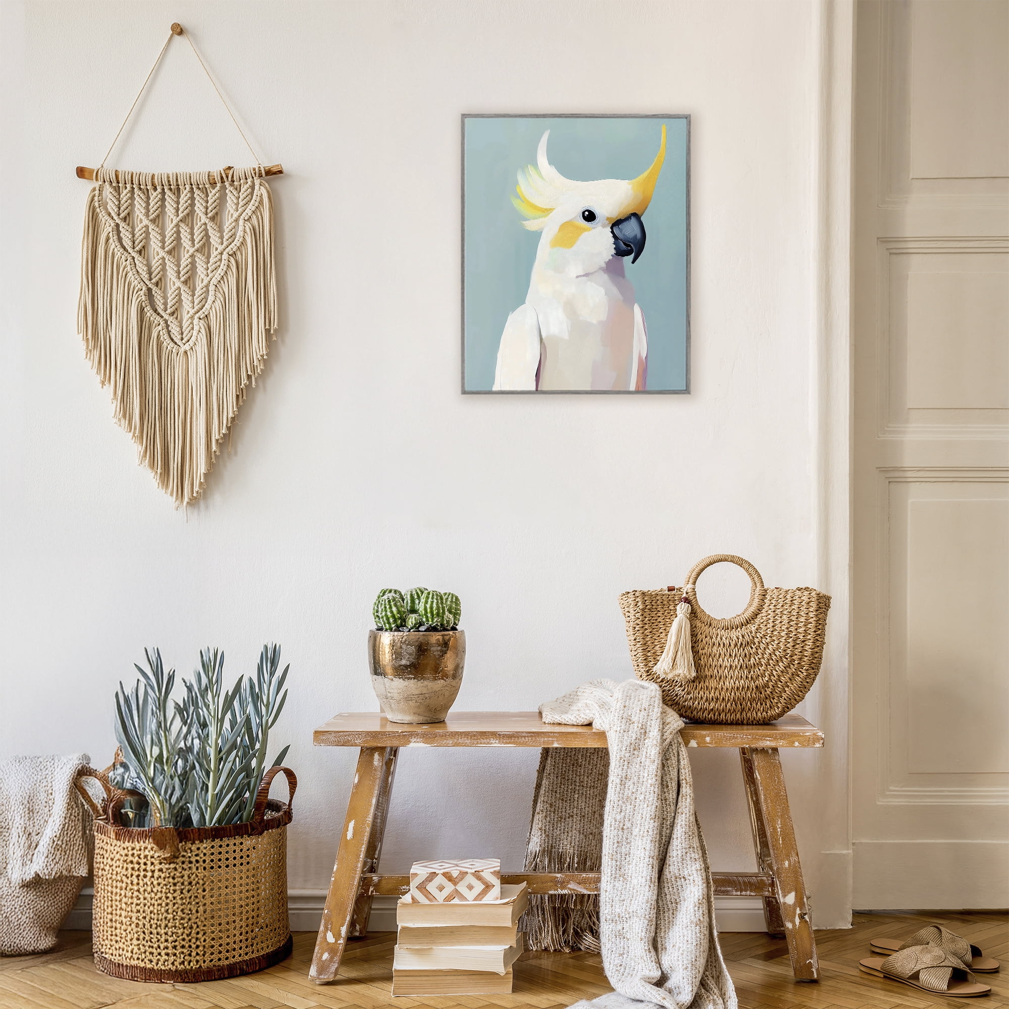 Stupell Industries Yellow Crested Cockatoo Gray Framed Giclee Art, design by The Prints Vibe