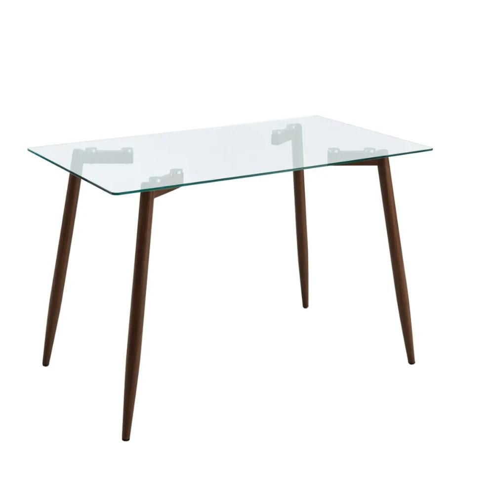 Modern Rectangular Dining Table with Sleek Tempered Glass Top, Walnut-Style Metal Legs, Perfect for 4 People