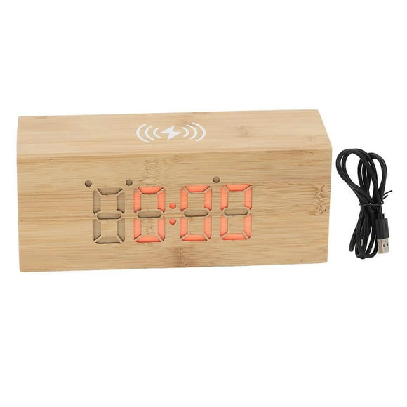 Multifunctional Wooden Alarm Clock Thermometer Wireless Charger Digital LED Time Date Clock for Bedrfor iPhone 16 15 14 13 12 Pro Max Plus Samsung Galaxy S21