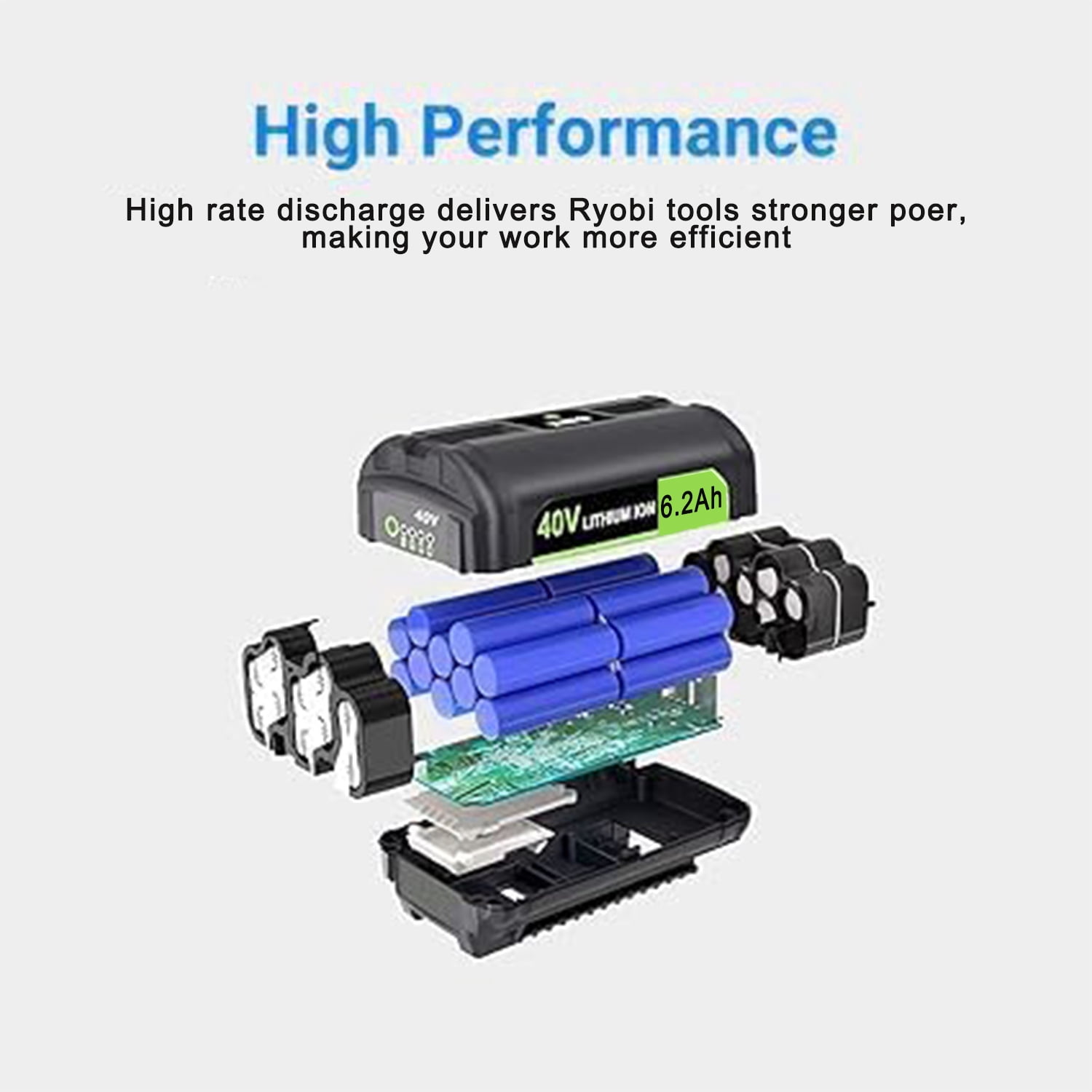 FSKE 6.2Ah 40V Replacement for Ryobi 40V Battery OP4040 OP4026 OP4030 OP4050 OP4060A Cordless Tool Battery