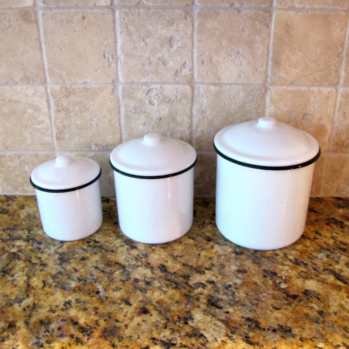 Personalized White Enamel Kitchen Canisters