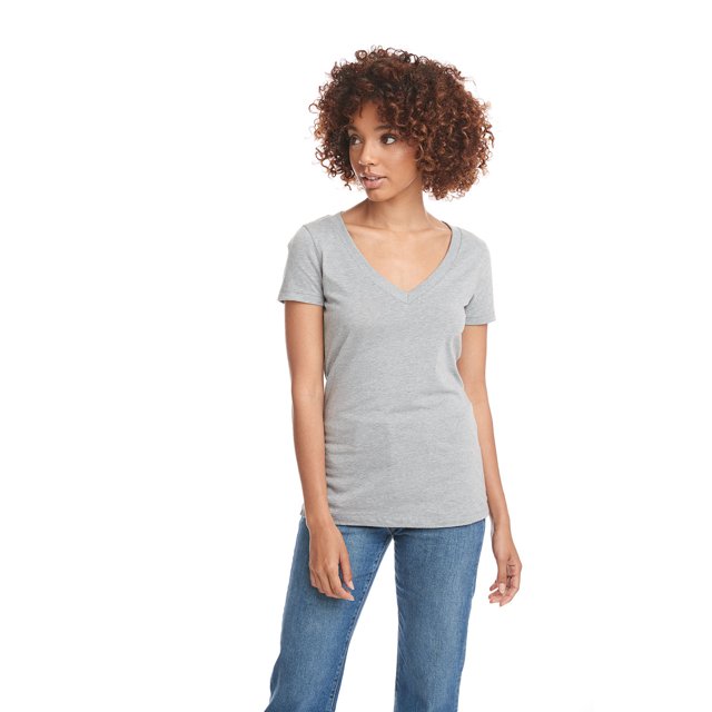 Camiseta CVC de mujer con escote en V OSCURO HTHR GREY XL Ropa de siguiente nivel 6640