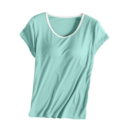 yievot Women s Sleep Tank Built-in Bra Padded Active Camisole Short Sleeves Pajama Casual Tops T-Shirt