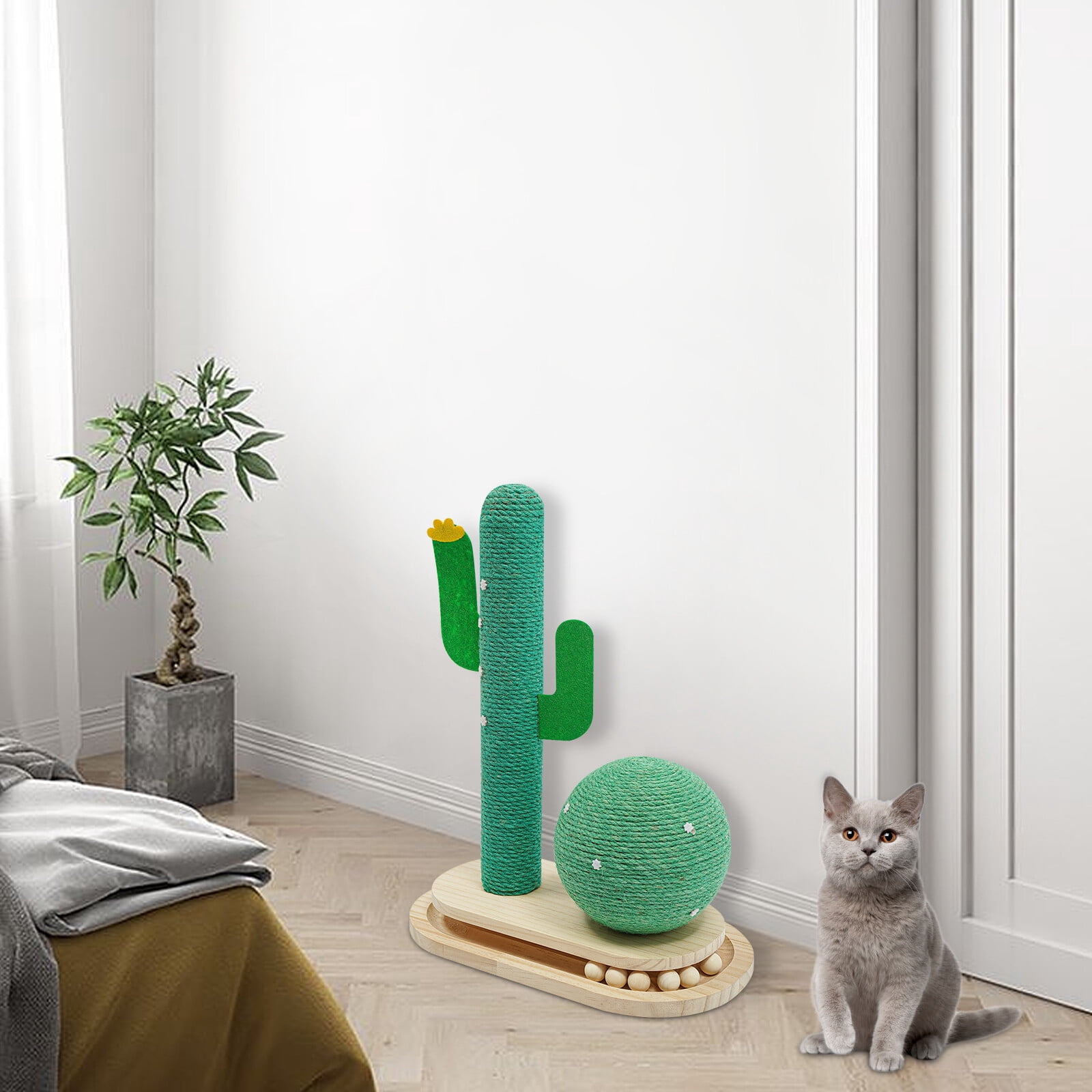 ToppiJoy Freestanding Road Cat Scratching Post Cactus Cat Scratcher Kitten Condo Tower House Bed with 4 EVA Anti-slip Pads
