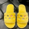 thumbnail image 5 of Xfvqtps Fluffy Slippers for Women Cute Flower Embroidery Winter Warm Open Toe Slip on Furry Cozy Indoor and Outdoor Plush Shoes Yellow, 5 of 5