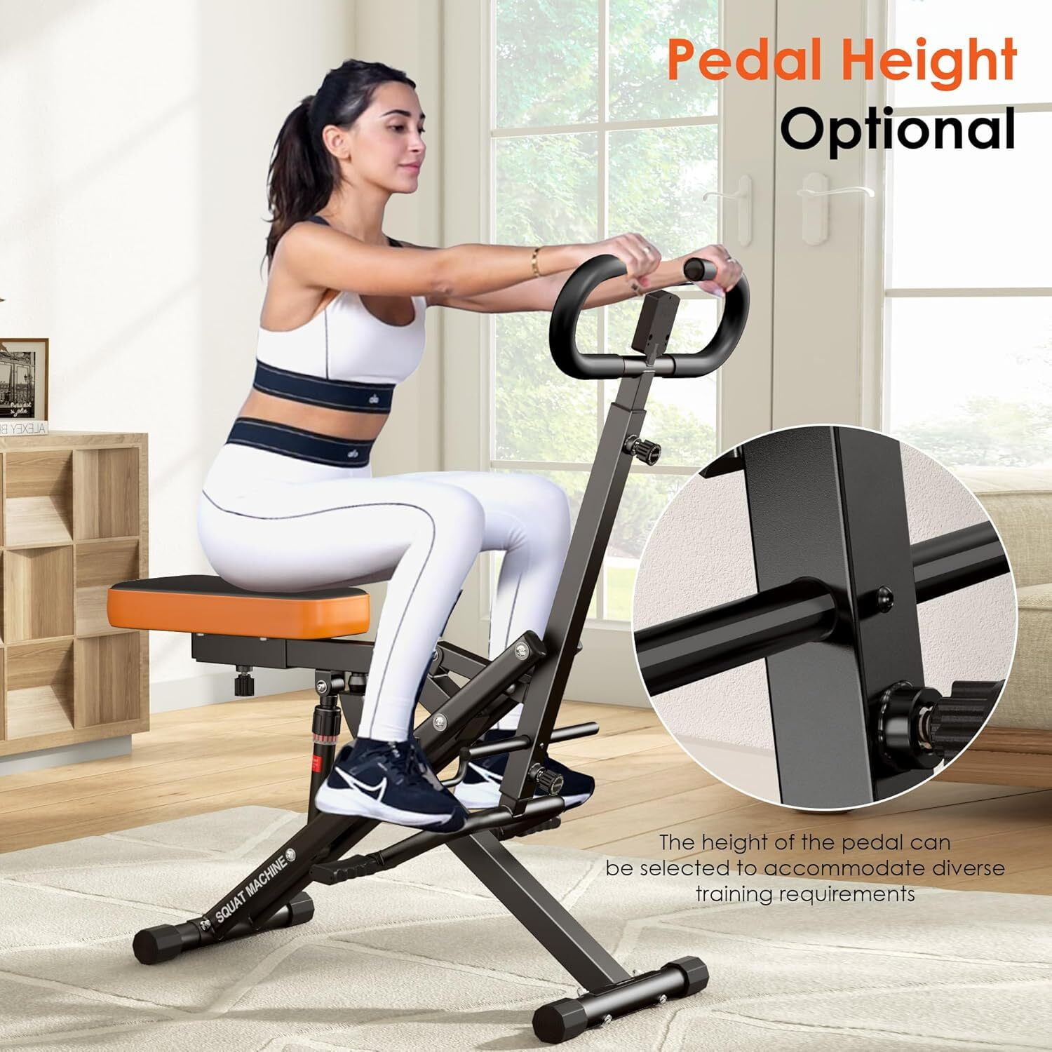Soges Squat Machine for Home Gym, Foldable Squat Assist Trainer for Glutes Workout, Squat Rowing Machine with Adjustable Resistance and Optional Full Motion, Squat machine for Women, Black-Upgrade