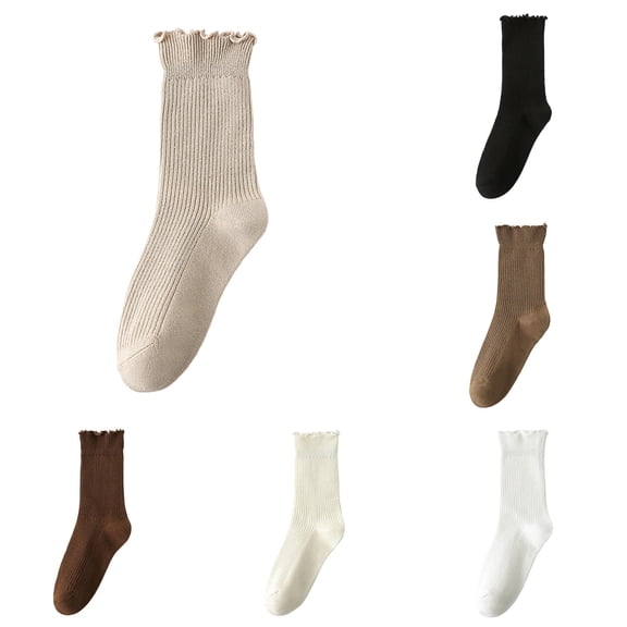 PMVFHDE Womens Socks Mid Calf Solid Color Cotton Plain Daily Casual Versatile Slouch Socks