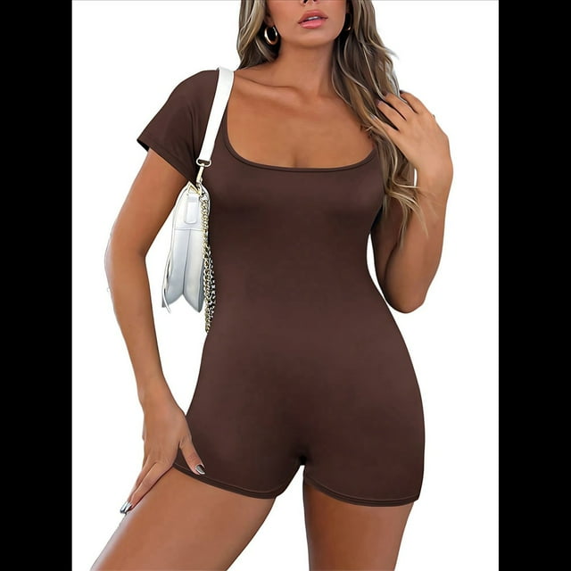 Cortos para Mujer, de Entrenamiento de una Pieza, Trajes de Yoga, Moda de Verano, Conjuntos de Vacaciones 2025 Café M