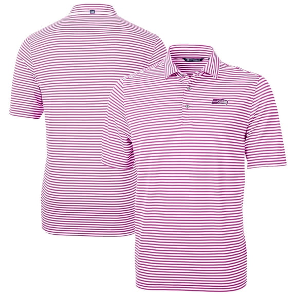 Men's Cutter & Buck Pink Seattle Seahawks Virtue Eco Pique Stripe Recycled Polo