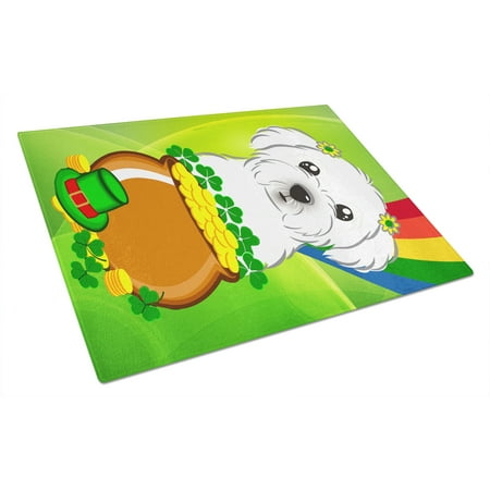 

Caroline s Treasures Maltese St. Patrick s Day Glass Cutting Board Large