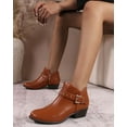 thumbnail image 3 of Berness Women Ankle Boots Buckle Studded Strap Sides Zippers Block Short Heel Booties KASHVI Light Brown Tan Camel 10, 3 of 3