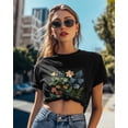 thumbnail image 4 of T Shirts for Women Short Sleeve Cotton Crewneck T-Shirt, Blue Green Leaves Plants Flowers Tee Tops Casual Basic T-Shirts, XS-5XL Black XS, 4 of 7