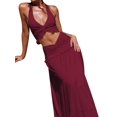 thumbnail image 4 of Women'S Maxi Skirt Set 2 Piece Outfits Sleeveless Strap Top Maxi Skirt Vacation Skirt Set Wine Red S, 4 of 7