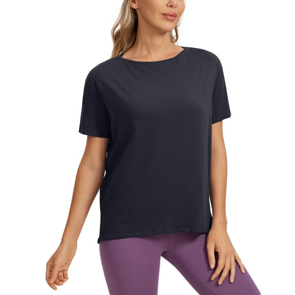 CRZ YOGA Women's Short Sleeve Shirts Loose Fit Pima Cotton Workout T-Shirt Tops