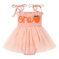 thumbnail image 4 of IBTOM CASTLE Newborn Baby Girl 1st Birthday Outfit Lace Tulle Bodysuit with Floral Headband Cake Smash Photo Props 6-12 Months Peach Pink - Orange, 4 of 8