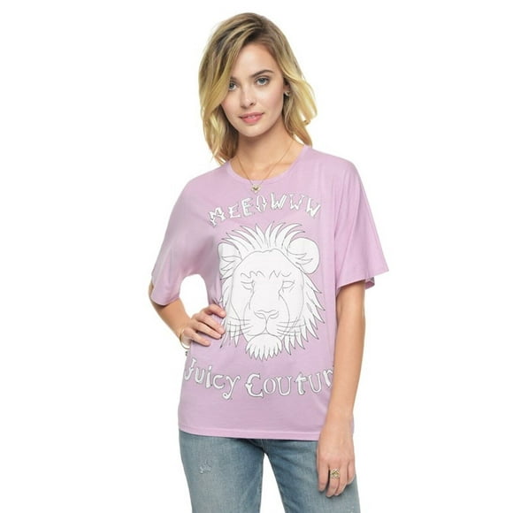 98 $ JUICY COUTURE T-Shirt Graphique LION Meowww Haut Doux MAUVE TG