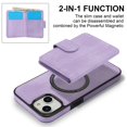 thumbnail image 3 of Decase for iPhone 14 Plus Flip PU Leather Back Cover with 2-in-1 Detachable Magnetic Wallet with 5 Card Slots Compatible Mag-Safe and RFlD Blocking Kickstand and Wireless Charging,Purple, 3 of 8