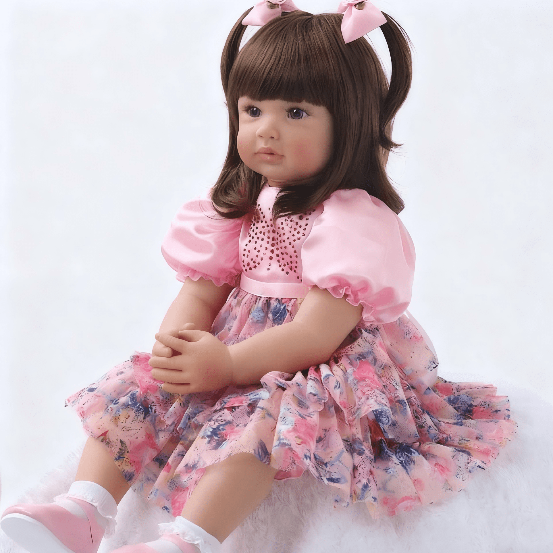 iCradle Lovely Toddler Dolls Girl Lifelike Reborn Babies 24 inch 58 CM Soft Cloth Body with Pasted Wig Hair