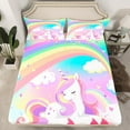 thumbnail image 2 of jejeloiu Colorful Lovely Unicorn Twin Sheet Sets,Fairy Tale Theme Twin Fitted Sheet,Cute Rainbow Stars Flat Sheet For Girl Teens,Luxury Bedroom Decor,3-Piece, 2 of 7