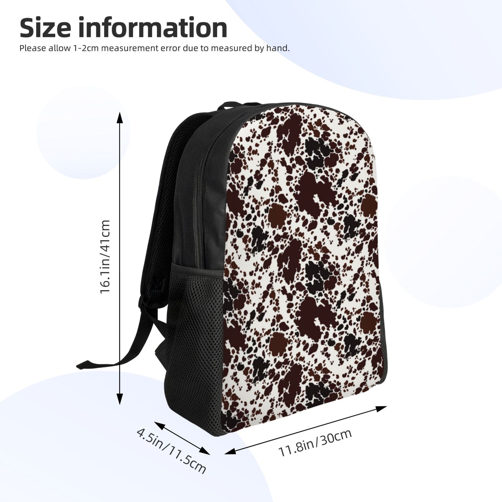 Defioc Cow Skin Print Backpack -Travel,or Work Bookbag Daypacks with 15-Inch Laptop Sleeve and Dual Water Bottle Pockets