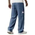 thumbnail image 5 of Dweltoz Men Linen Cargo Pants Baggy Elastic Waist Trousers Lightweight Breathable Wide Straight Leg Workwear with Pockets,Navy M, 5 of 6
