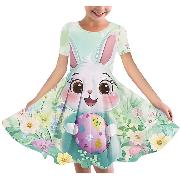 Riecok Easter Floral Ballet Dress for Girls 4-14 Years Spring Short Sleeve Round Neck Party Outfit with Ruffled Hem and Butterfly Patterns Multicolor 4-5 Years