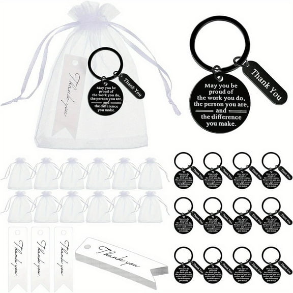 36 Pcs Employee Appreciation Gifts Bulk for Coworkers Keychains Organza Bags with Cards for Teacher Nurse Staff Gifts(Black)