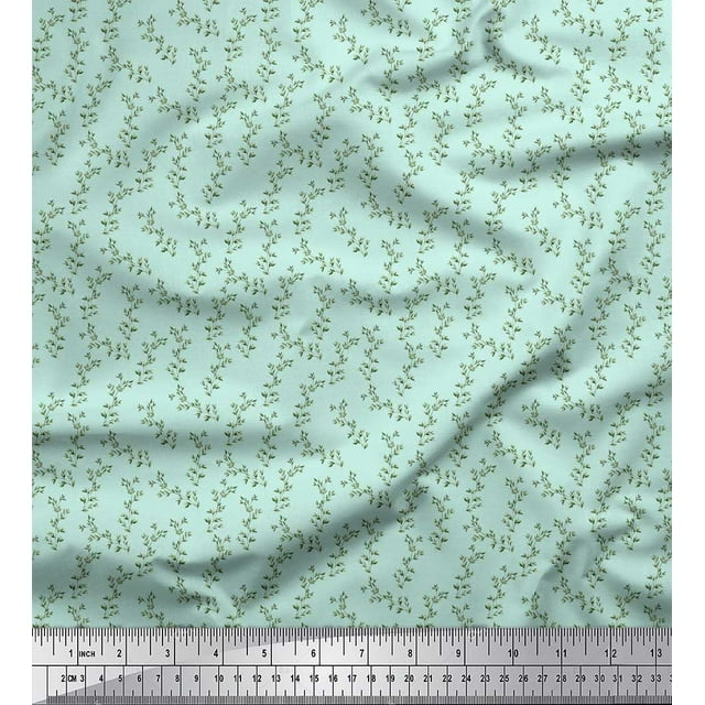Soimoi Green polyester Crepe Fabric Branches Leaves Decor Fabric Printed Yard 42 Inch Wide