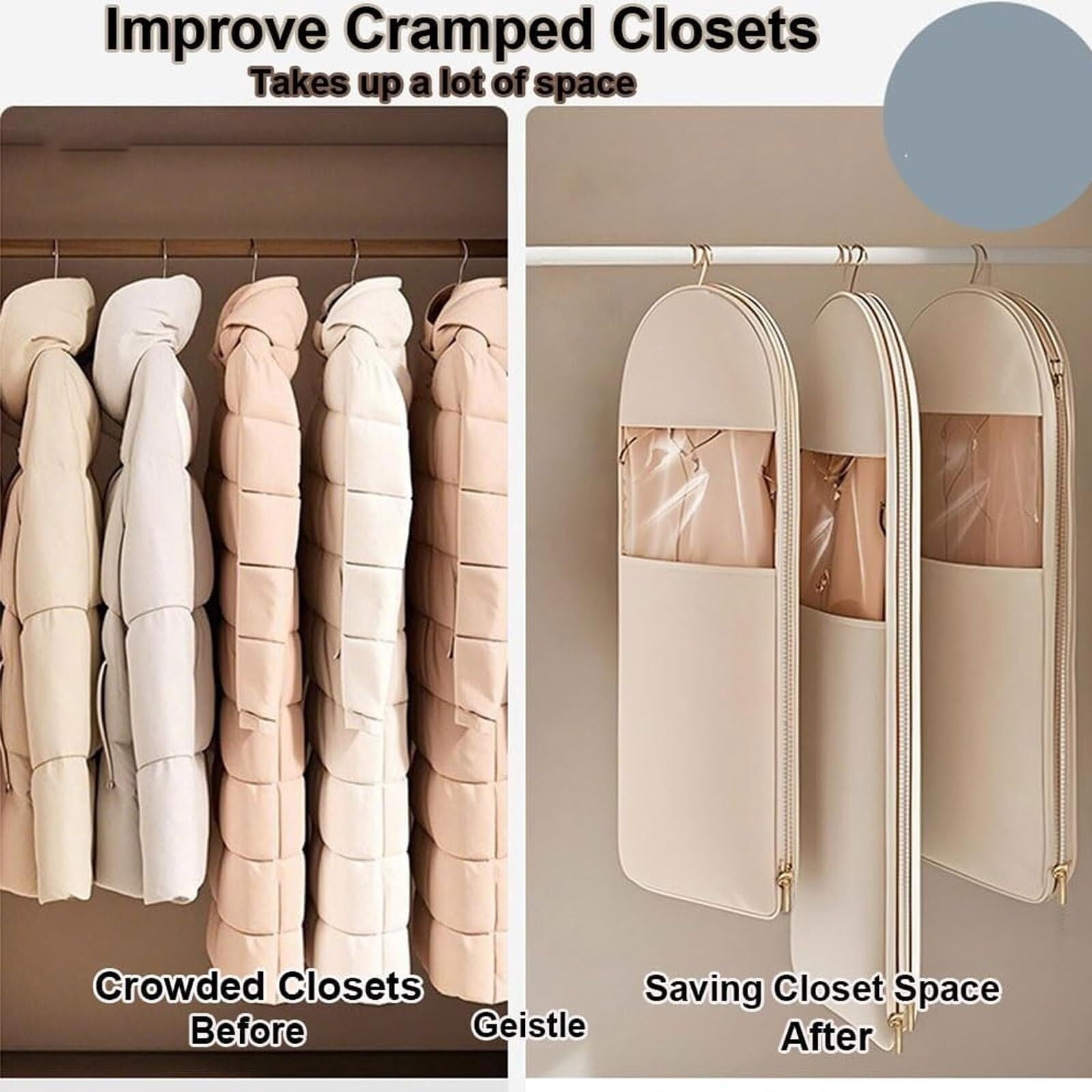 LKJYER 2025 Space Saving Hanging Garment Bag with Self Compression Zipper, Coat Storage Bag Hanging,Hanging Garment Bag With Self Compression Zipper