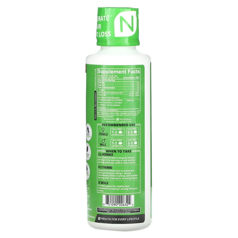Nutrakey L-Carnitine 3000, Watermelon Flavor, Stimulant Free Fat Burn,  Energy & Metabolism Boost, 31 Servings