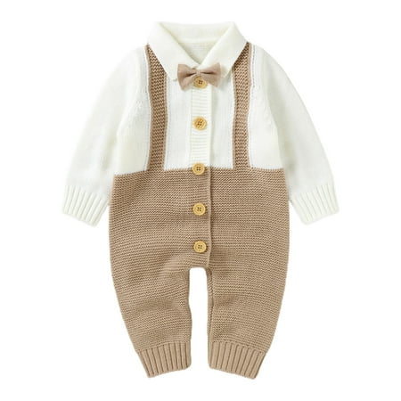 

Sunisery Christmas Newborn Baby Boys Jumpsuit Knitted Warm Long Sleeve Romper Gentleman Playsuit Clothes Camel 3-6 Months