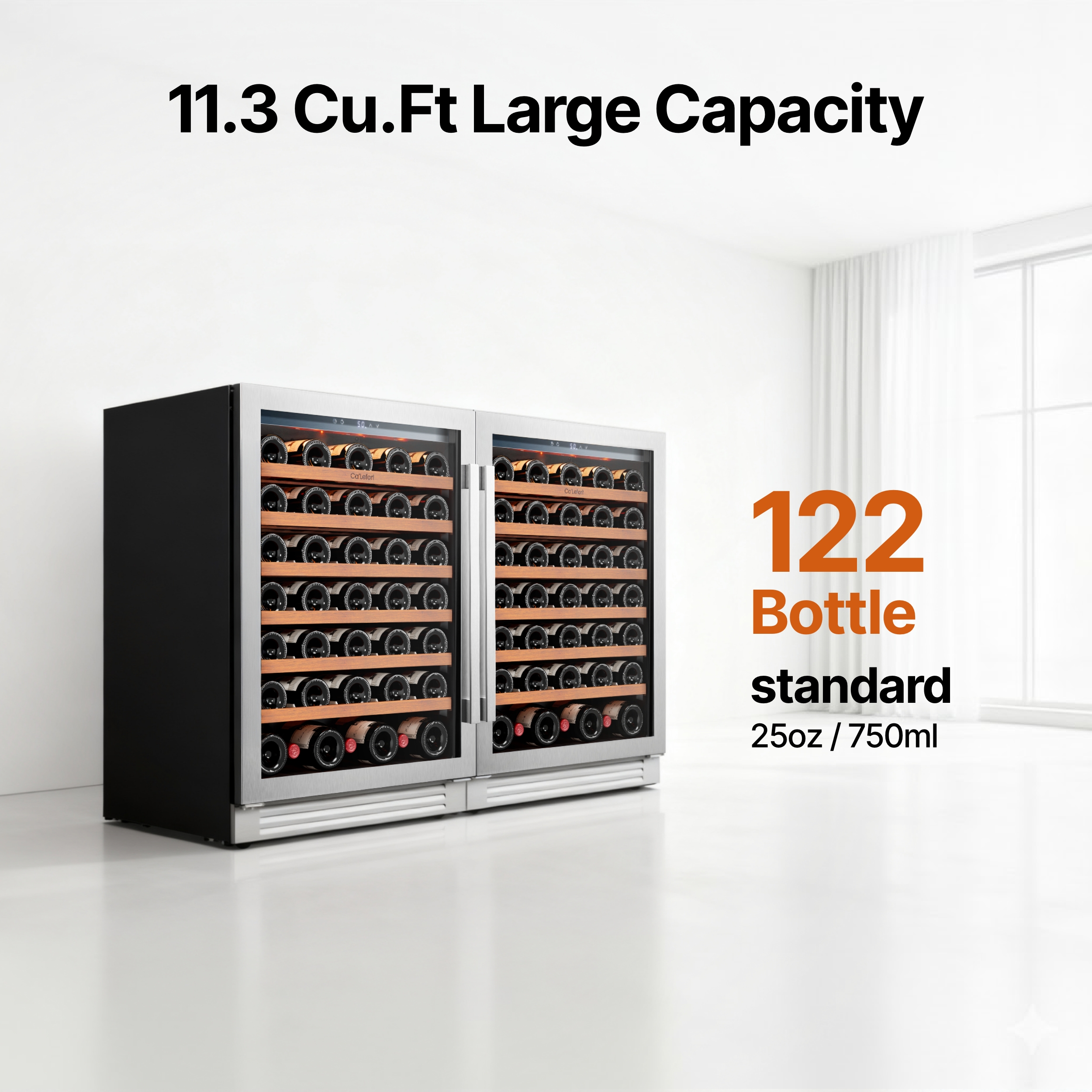 Ca'Lefort Wine Fridge,108 Bottle Dual Zone Wine Cooler Refrigerator,Freestanding & Built-in with Stainless Steel frame for Kitchen Office