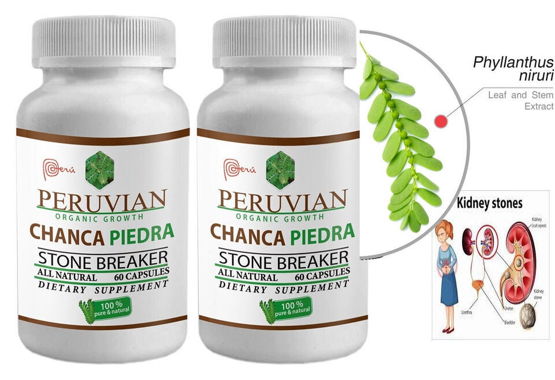 Stone Breaker peruvian material 1000mg Chanca Piedra chancapiedra  120 Capsules Each Pack of 2