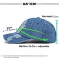 thumbnail image 2 of Unisex Retro Hole Denim Baseball Cap Fashion Funny Trend Baseball Cap Adjustable Peaked Cap Outdoor Sports Couple Hats Adjustable Curved Brim Hats Sun, 2 of 9