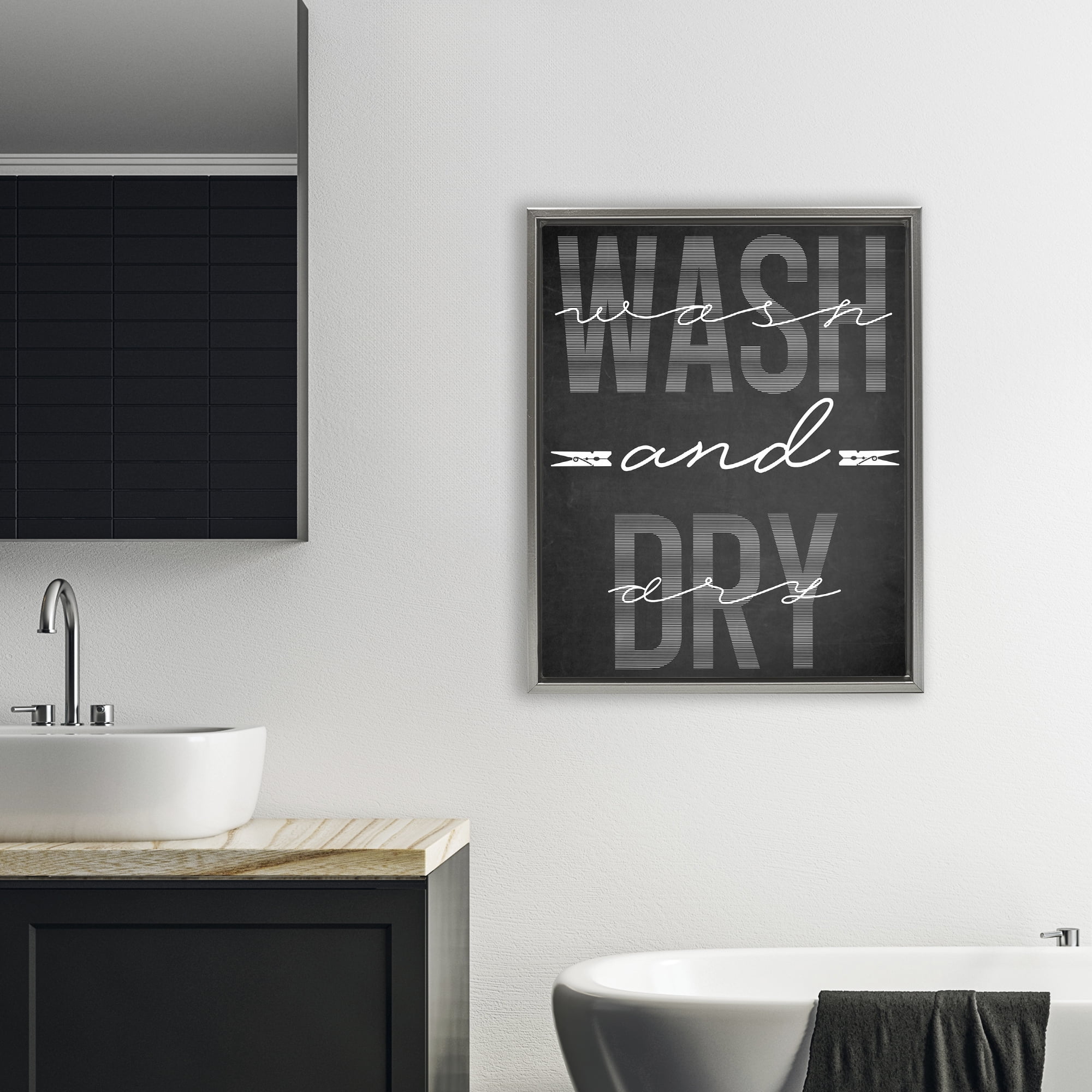 Wash And Dry Black Minimal Gray Framed Floater Canvas Wall Art, design by Marcus Prime