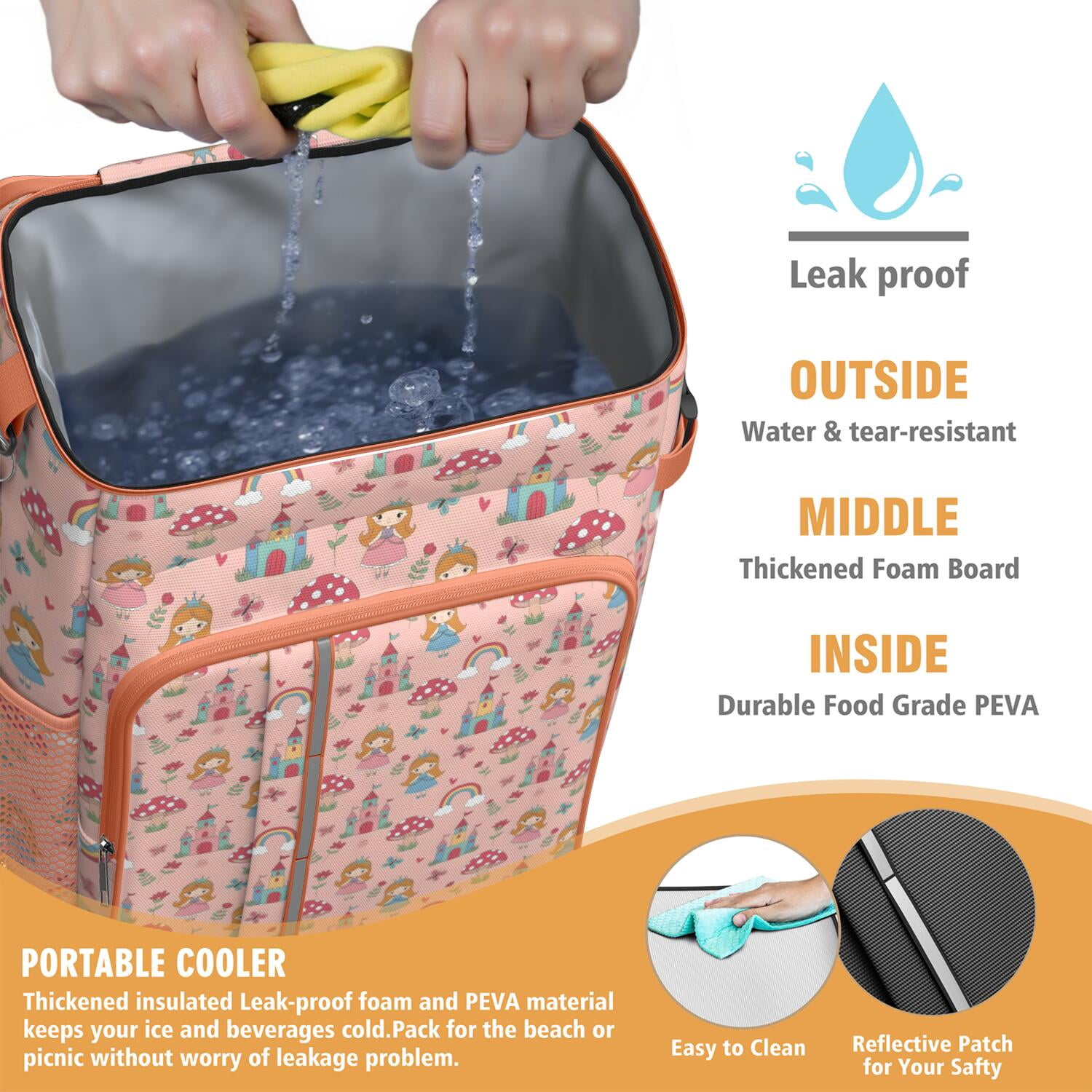 Travel Cooler Bag - Princess Mushroom Castle Pattern Camping Beer Cooler Backpack with Bottle Opener- Waterproof Insulated Picnic Backpacks - Cooler Bag for Beach