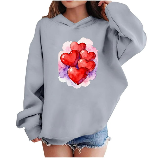 RXMEKW Heart Print Full-Zip Hooded Sweatshirt for Boys And Girls In Medium And Large With Pockets