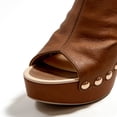 thumbnail image 3 of FSJ Women Studded Platform Heels Slingback Sandals Wooden Block Heel Ankle Strap Peep Toe Mules Shoes Size 8 Brown, 3 of 5