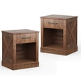 thumbnail image 1 of Gymax 2PCS Nightstand with Drawer and Shelf Rustic Wooden Bedside Table Bedroom Brown, 1 of 10
